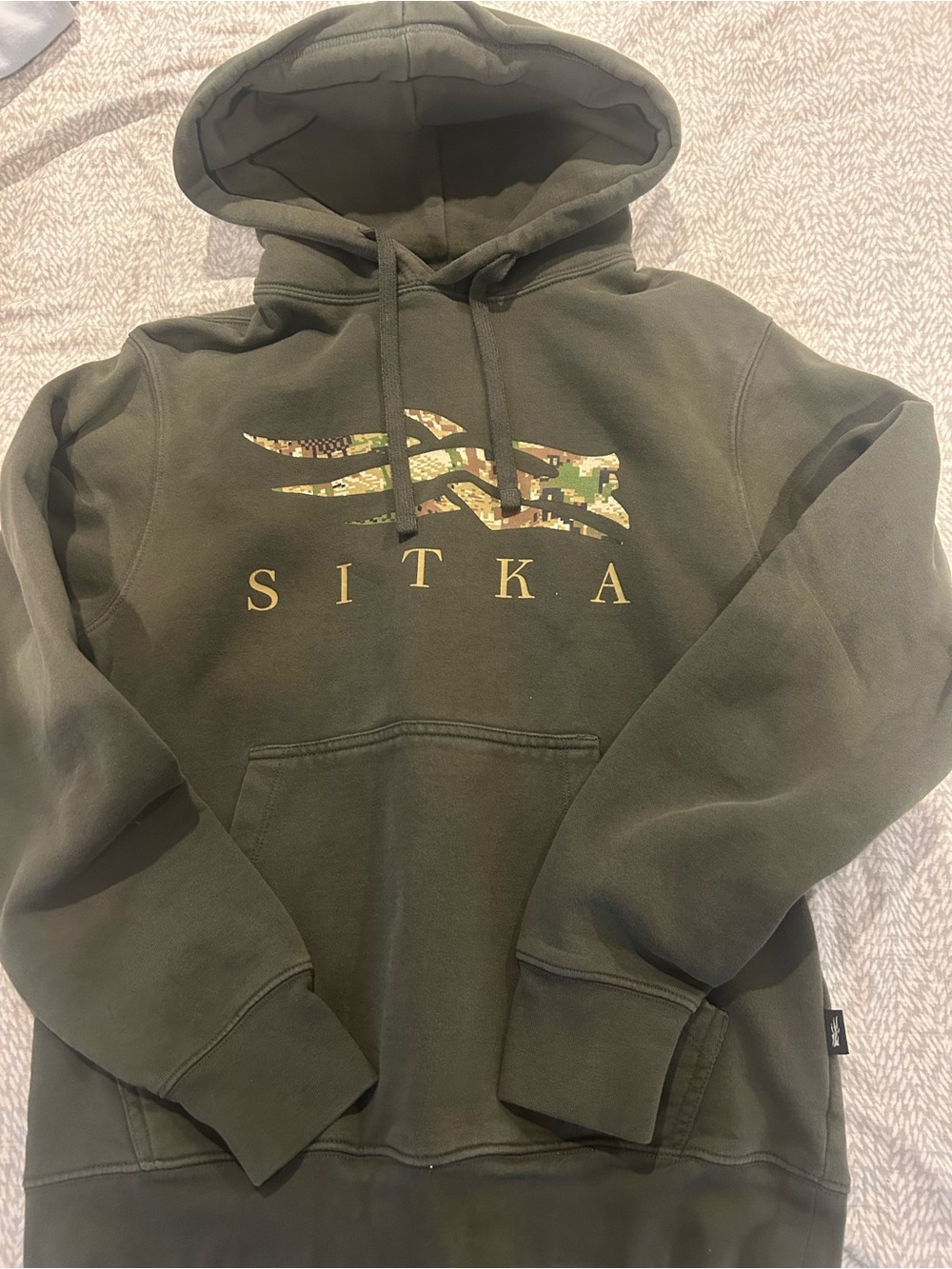 Sitka Olive Green Logo Camo Pullover Hoodie